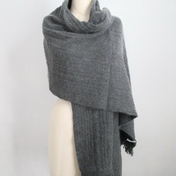 Angora Wool Blend Shawl Scarf Grey Ribbed Texture Vintage Hong Kong - Picture 7 of 7